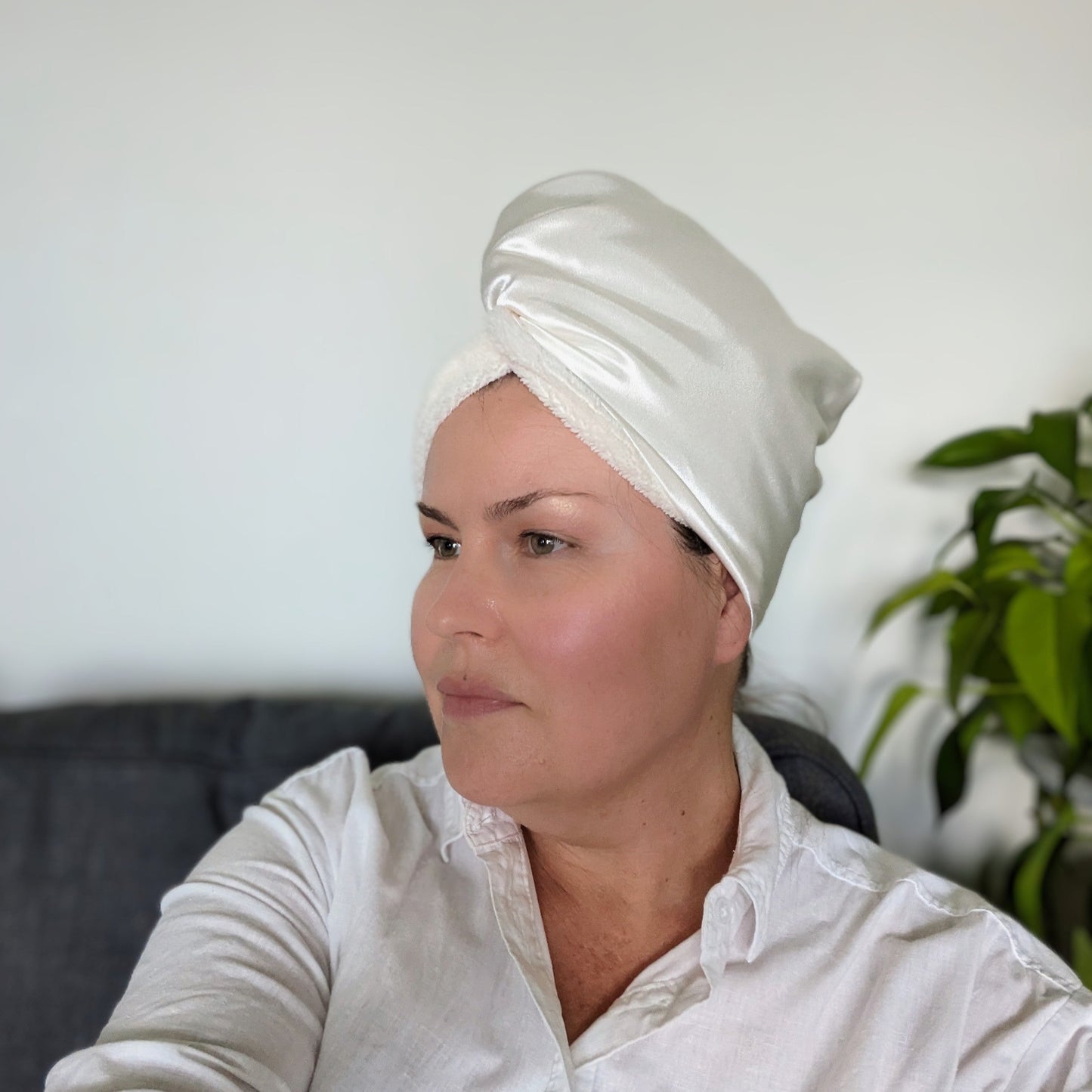 ivory satin hair towel