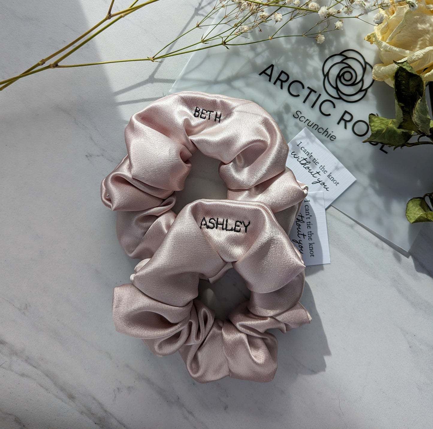 blush pink satin scrunchie gift for bridesmaid, maid of honor proposal box, gift for bachlorette