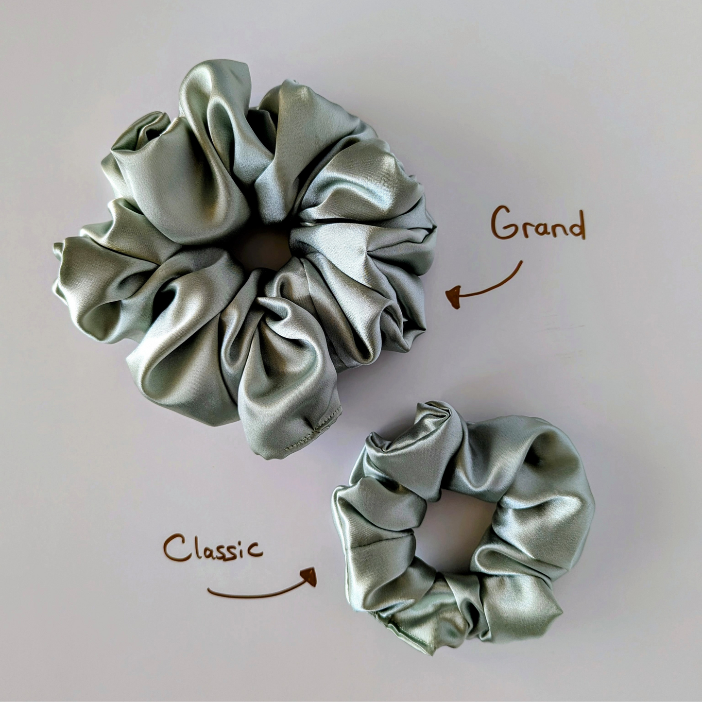 CUSTOM SATIN SCRUNCHIES Sage Green
