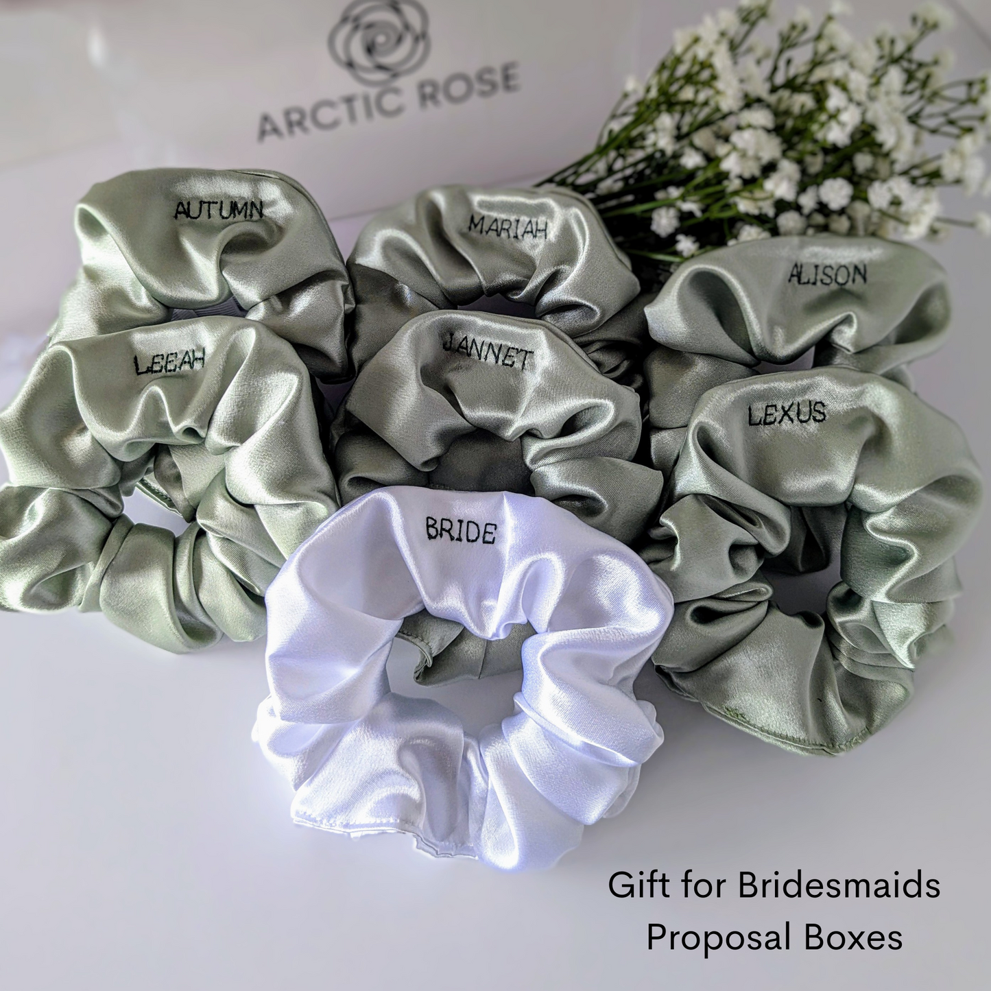 CUSTOM SATIN SCRUNCHIES Sage Green