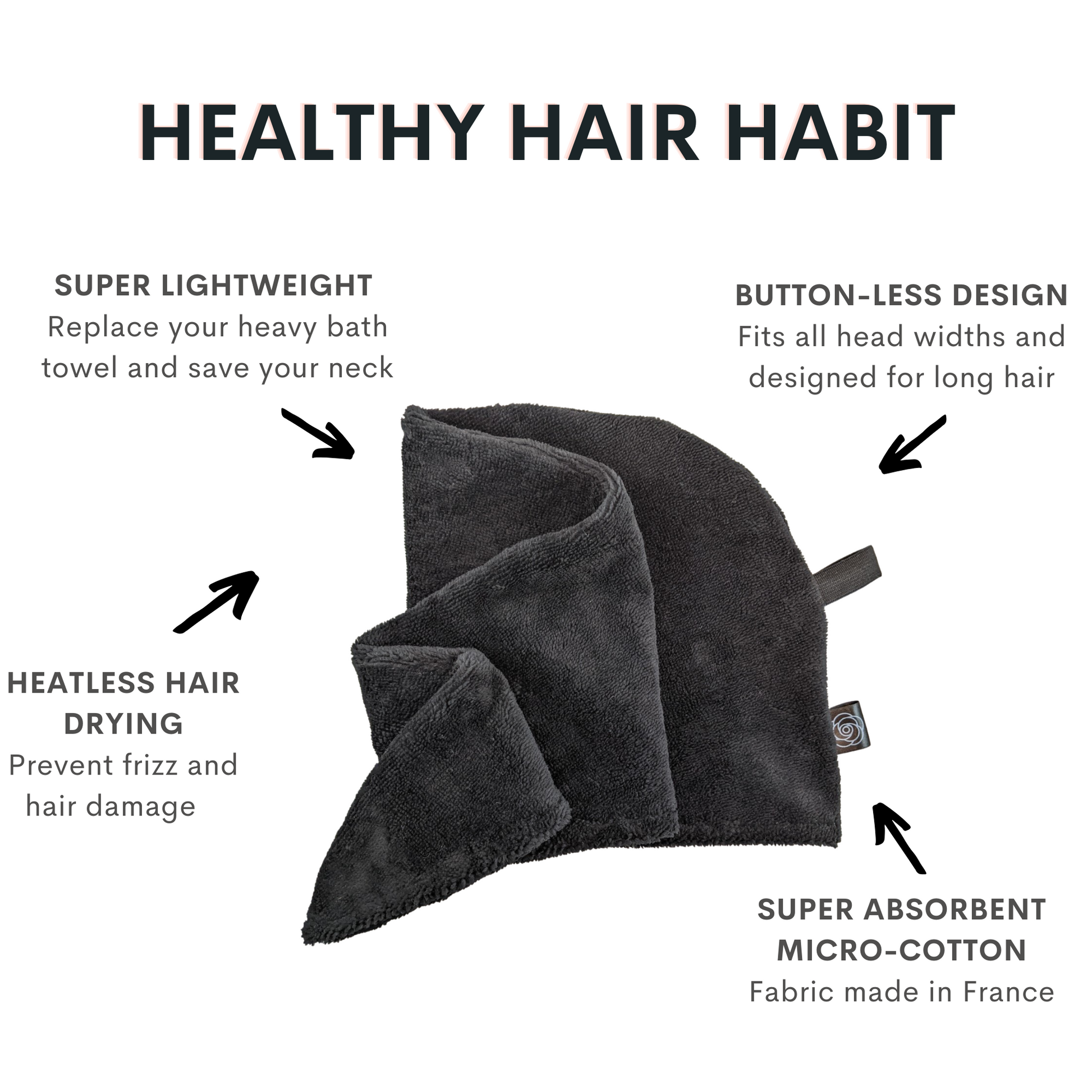healthy hair habit use a hair towel made in canada super light weight heatless hair drying and one size fits all