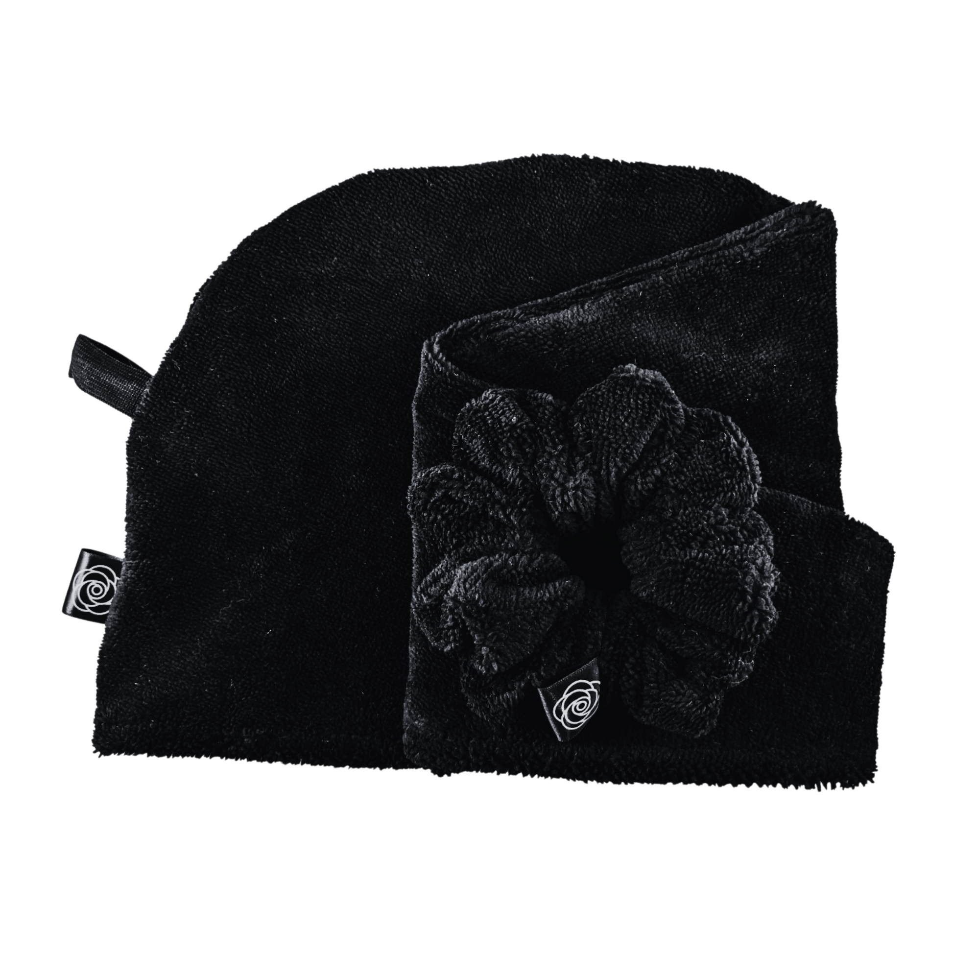 Black hair drying towel and towel scrunchie for women, the perfect gift