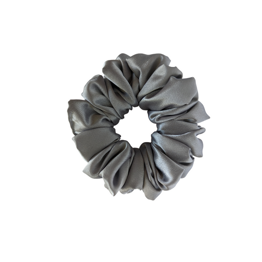 grey gray silver handmade scrunchie handmade in canada arctic rose