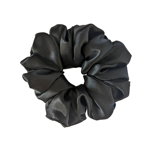 XXL scrunchie made in Canada handmade black satin arctic rose
