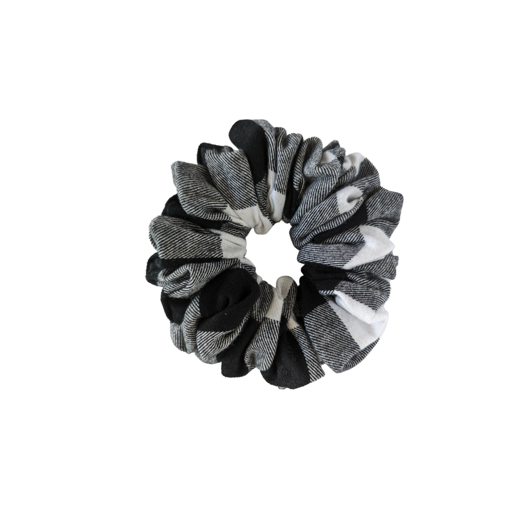black and white plaid handmade scrunchie 