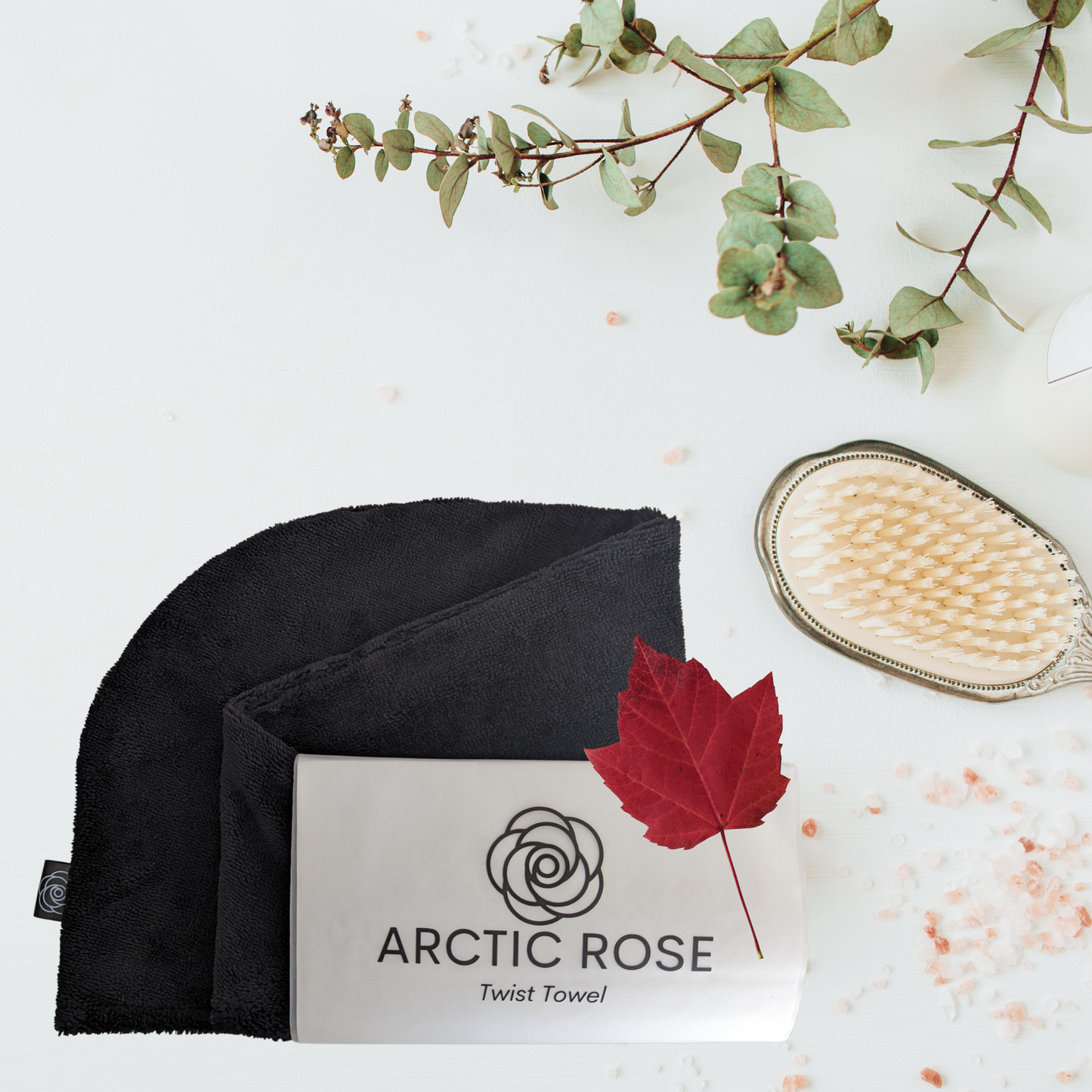 Black microfiber hair towel wrap, made in Canada